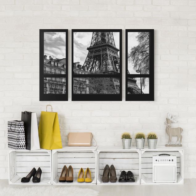 Skyline Leinwand Fensterausblick Paris - Nahe am Eiffelturm schwarz weiß