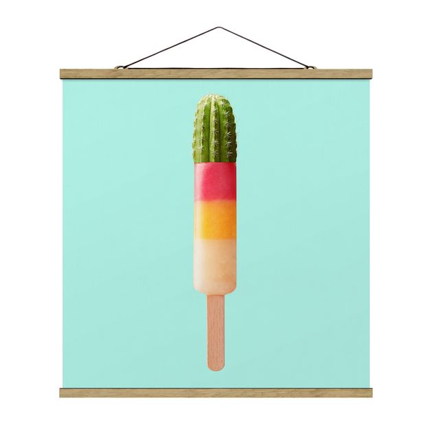 Stoffbild mit Posterleisten - Jonas Loose - Eis mit Kaktus - Quadrat 1:1