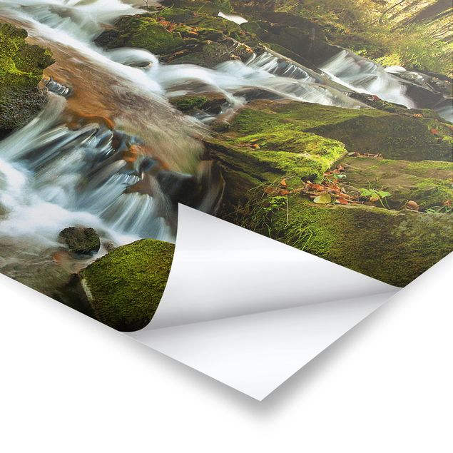 Poster - Wasserfall herbstlicher Wald - Querformat 2:3