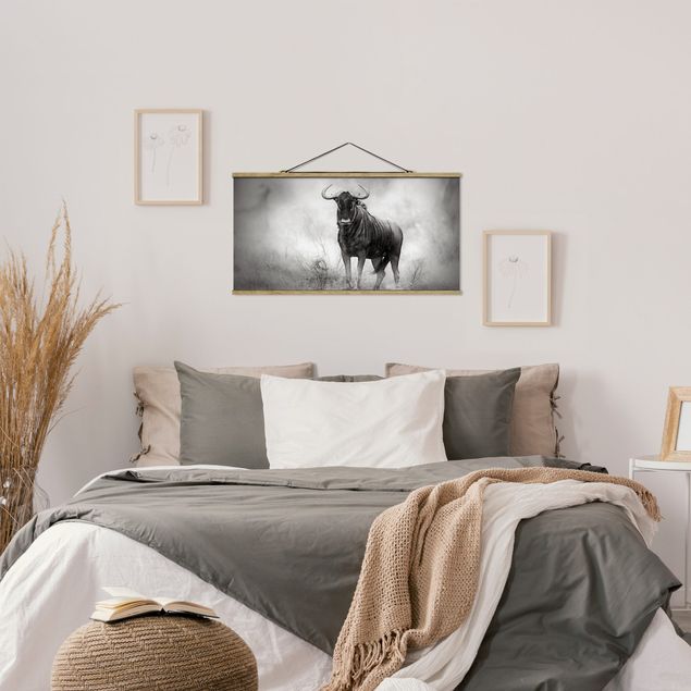 Stoffbild mit Posterleisten - Staring Wildebeest - Querformat 2:1
