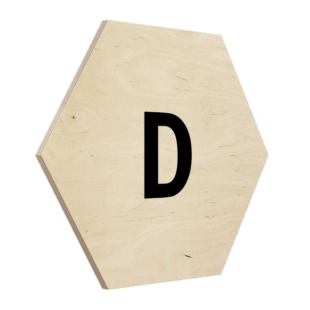 Hexagon Bild Holz - Buchstabe Weiß D