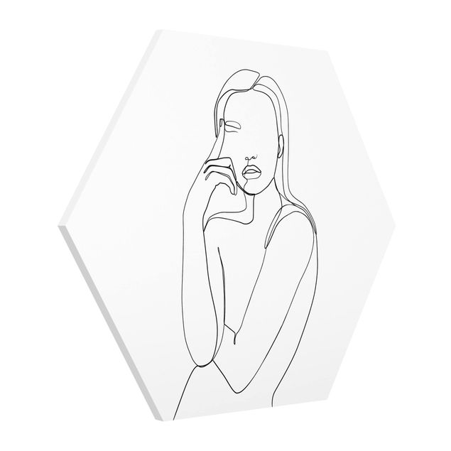 Hexagon Bild Forex - Line Art Nachdenkliche Frau Schwarz Weiß