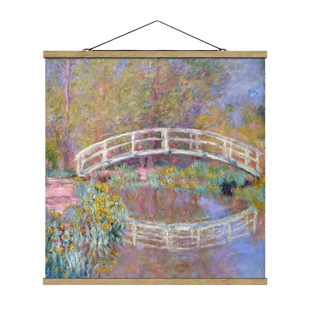 Stoffbild mit Posterleisten - Claude Monet - Brücke Monets Garten - Quadrat 1:1