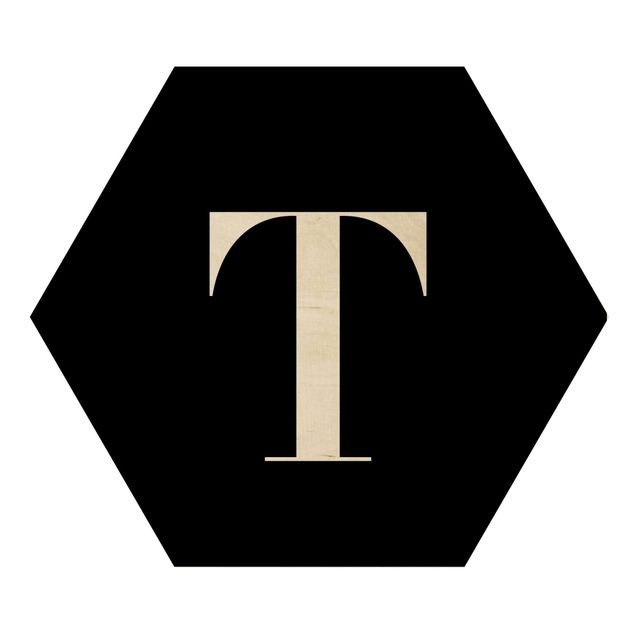 Hexagon Bild Holz - Buchstabe Serif Schwarz T