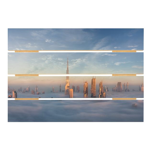 Holzbild - Dubai über den Wolken - Querformat 2:3