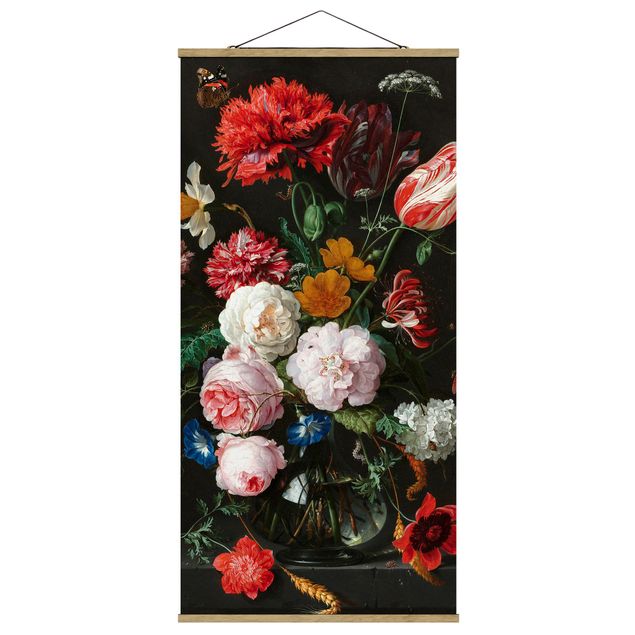Stoffbild mit Posterleisten - Jan Davidsz de Heem - Stillleben mit Blumen in einer Glasvase - Hochformat 1:2