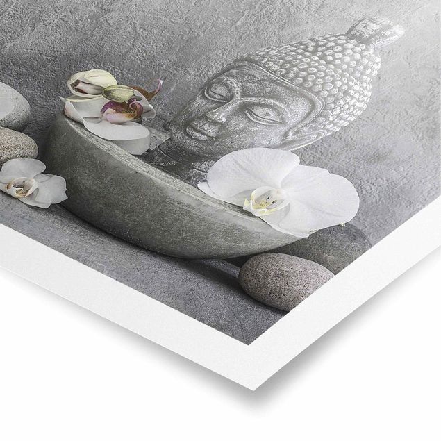 Poster kaufen Zen Buddha, Orchideen und Steine