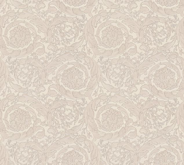 Tapeten mit Muster Versace wallpaper Versace 3 Barocco Flowers in Braun Creme Metallic - 935835