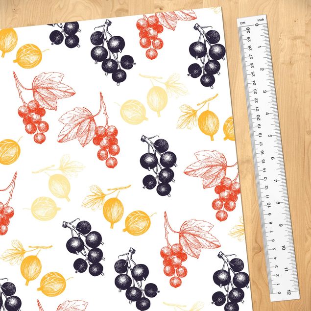 Möbelfolie Küche - Handgezeichnetes Beerenfrüchte Muster für Küche