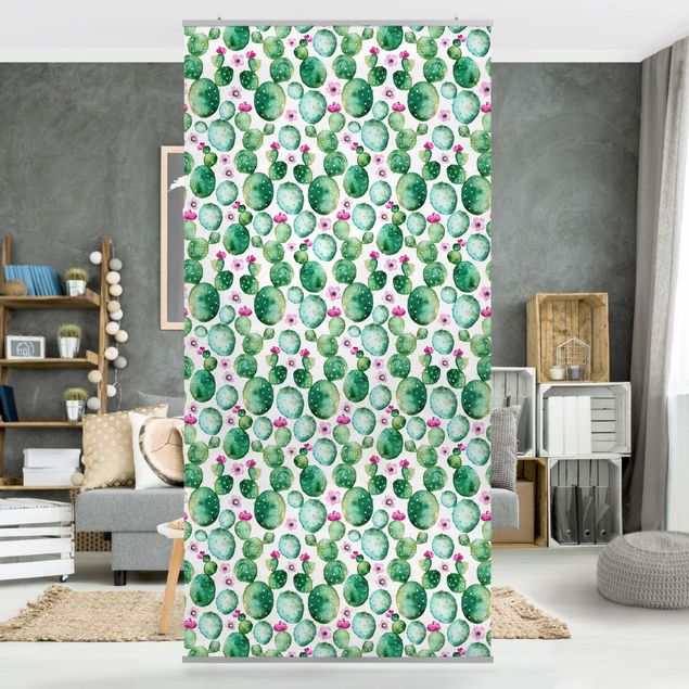Raumtrenner Vorhang Kaktus mit Blüten Aquarell