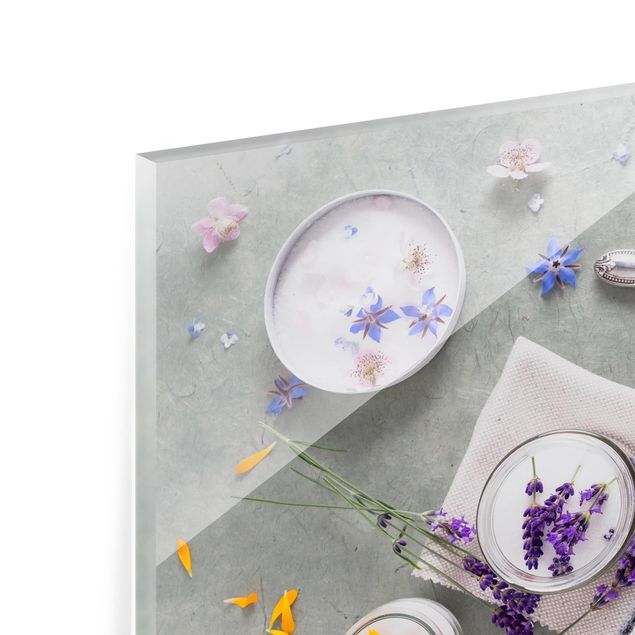 Spritzschutz Glas - Essbare Blüten mit Lavendelzucker - Querformat - 3:2