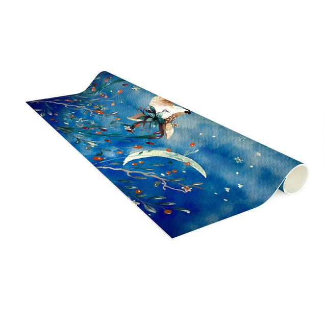 Teppich Kinderzimmer Aquarell Reh im Mondschein