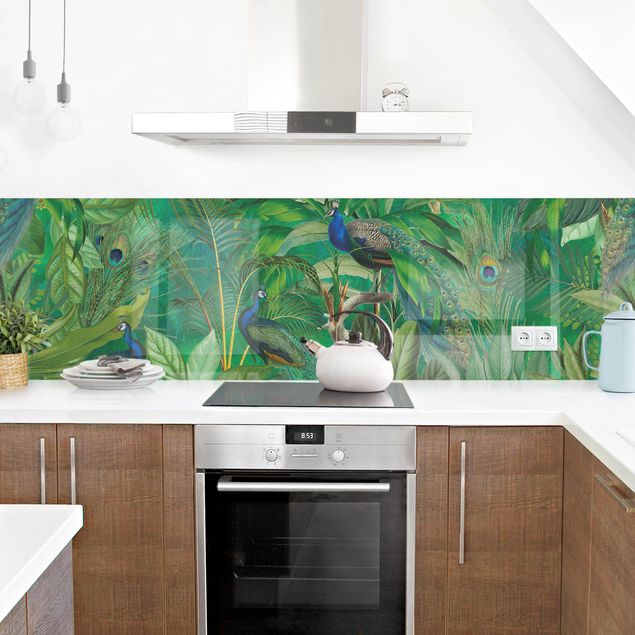 Küchenrückwand selbstklebend Pfauen im Dschungel