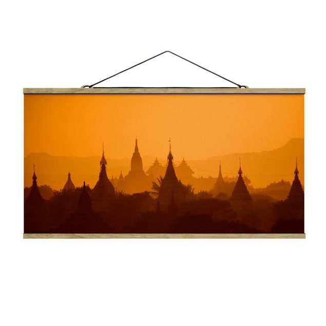 Stoffbild mit Posterleisten - Tempelstadt in Myanmar - Querformat 2:1