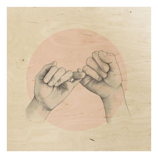 Holzbild - Illustration Hände Freundschaft Kreis Rosa Weiß - Quadrat 1:1