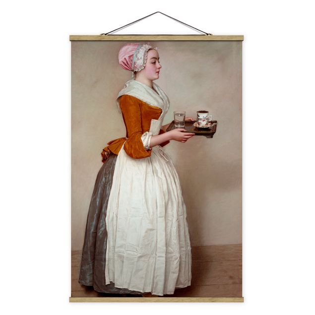 Stoffbild mit Posterleisten - Jean Etienne Liotard - Das Schokoladenmädchen - Hochformat 2:3