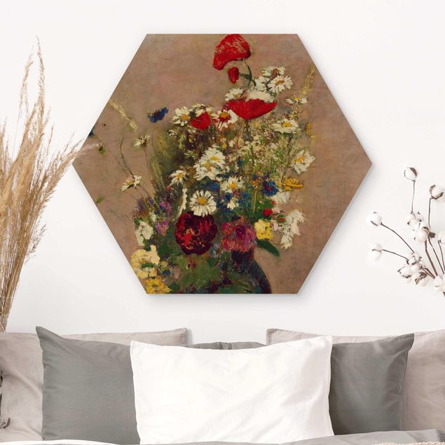 Wandbild Holz Odilon Redon - Blumenvase mit Mohn