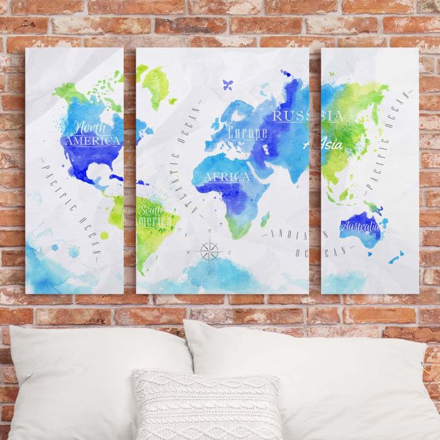 Leinwandbilder Weltkarte Weltkarte Aquarell blau grün