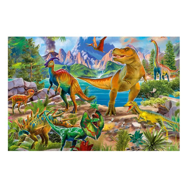 Magnettafel - T-Rex und Parasaurolophus - Hochformat 3:2