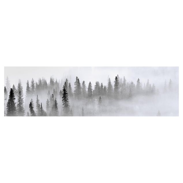 Küchenrückwand nach Maß Nebel im Tannenwald Schwarz-weiß