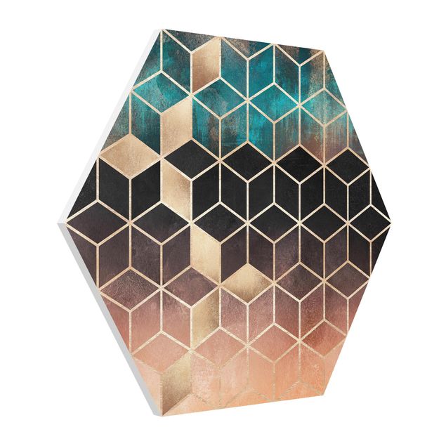 Hexagon Bild Forex - Türkis Rosé goldene Geometrie