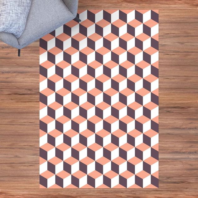 Teppich Balkon Geometrischer Fliesenmix Würfel Orange