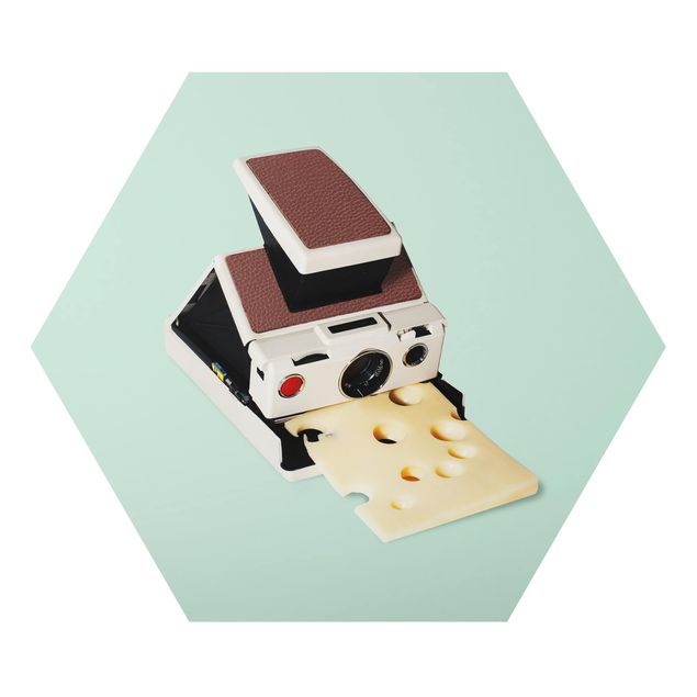 Hexagon Bild Alu-Dibond - Jonas Loose - Kamera mit Käse