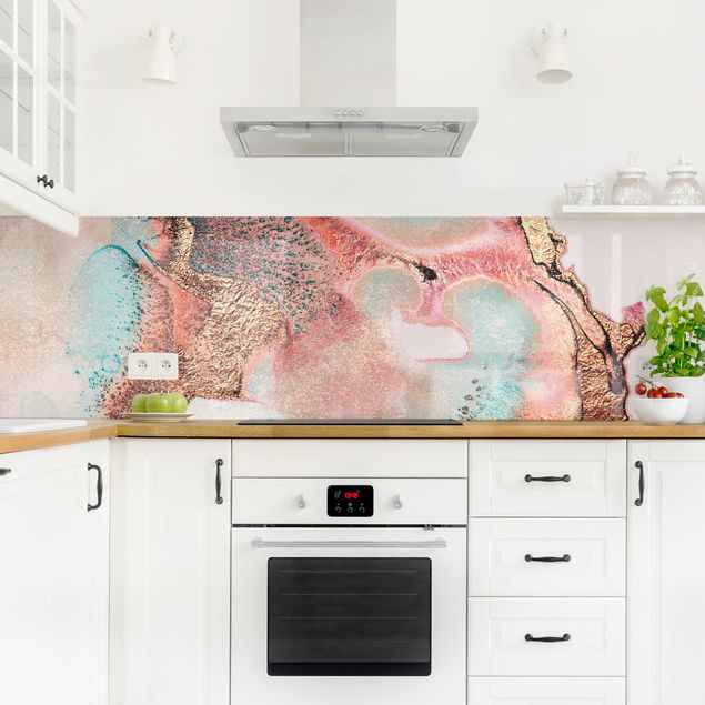 Küchenrückwand - Goldenes Aquarell Rosé