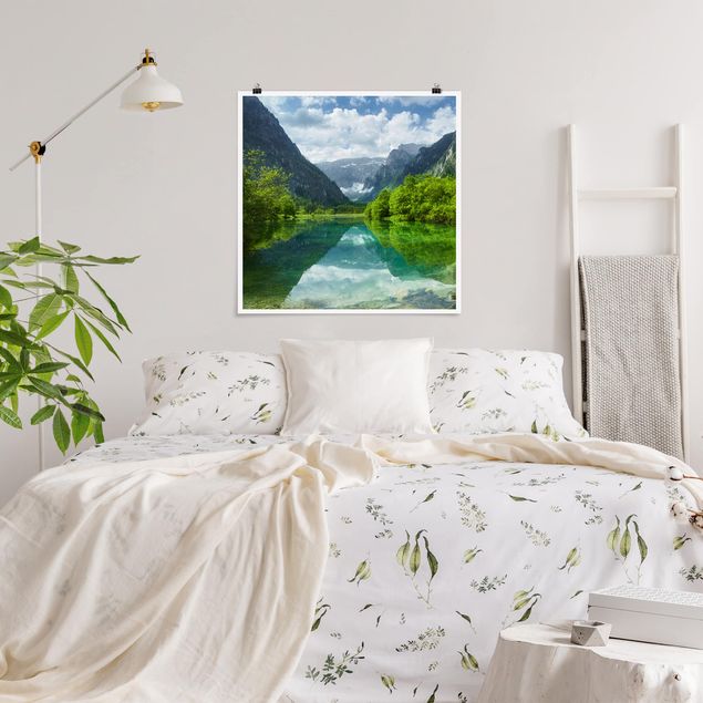 Poster Berge Bergsee mit Spiegelung