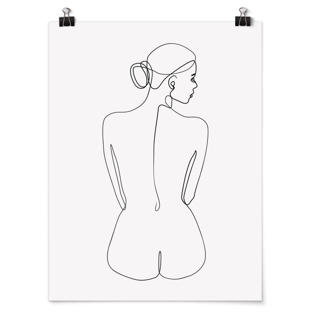 Moderne Poster Line Art Akt Frau Rücken Schwarz Weiß