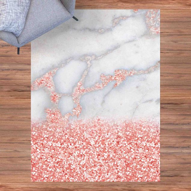 Teppich für Balkon Mamoroptik mit Rosa Konfetti