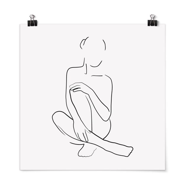 Poster - Line Art Frau sitzt Schwarz Weiß - Quadrat 1:1