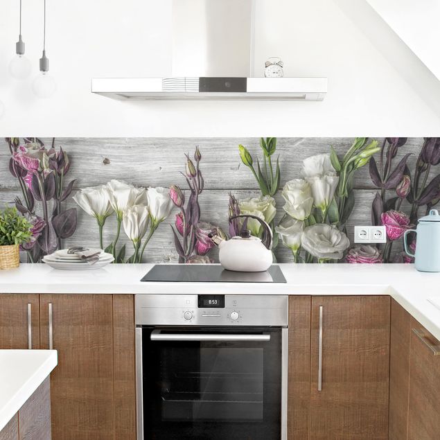 Küchenspiegel Tulpen-Rose Shabby Holzoptik