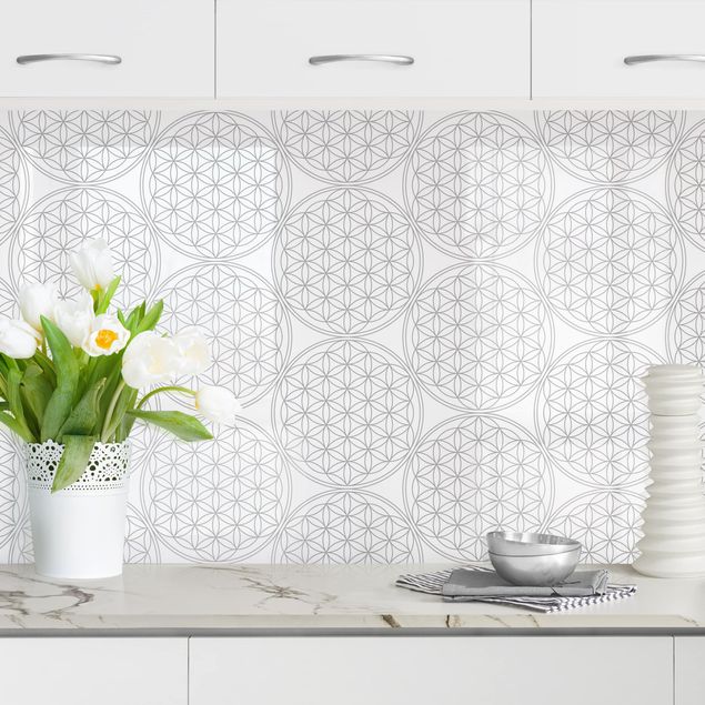Platte Küchenrückwand Blume des Lebens Pattern silber