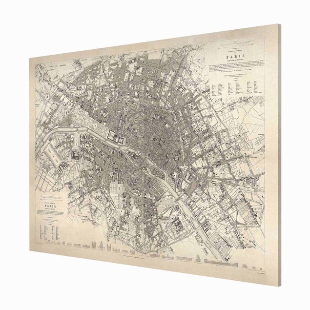 Magnettafel Design Vintage Stadtplan Paris