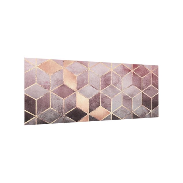 Spritzschutz Glas - Rosa Grau goldene Geometrie - Panorama - 5:2
