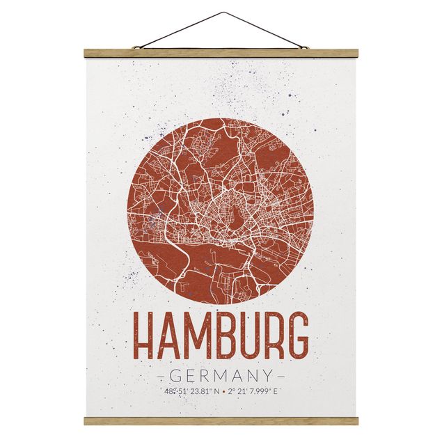 Stoffbild mit Posterleisten - Stadtplan Hamburg - Retro - Hochformat 3:4