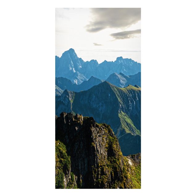 Magnettafel - Berge auf den Lofoten - Panorama Hochformat