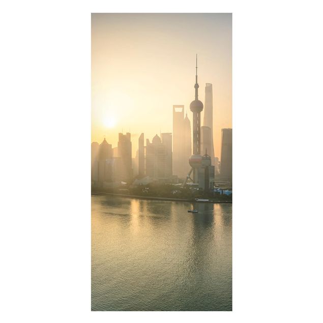 Magnettafel - Pudong bei Sonnenaufgang - Panorama Hochformat