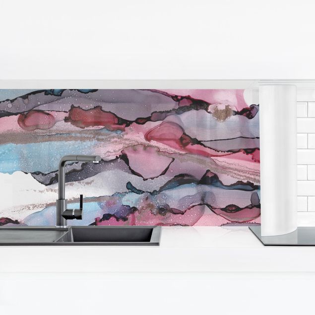 Küchenrückwand selbstklebend Wellenreiten in Violett mit Roségold