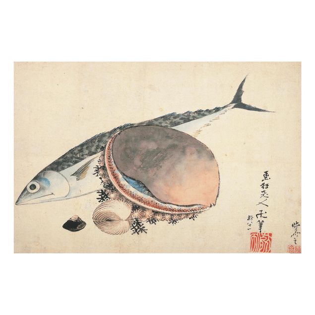 Küchenspritzschutz Katsushika Hokusai - Makrele und Seemuscheln