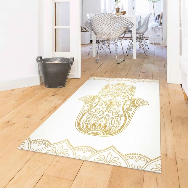Moderne Teppiche Hamsa Hand Lotus OM Illustration Set gold
