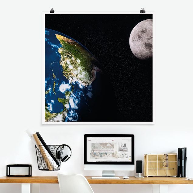 Poster - Moon and Earth - Quadrat 1:1