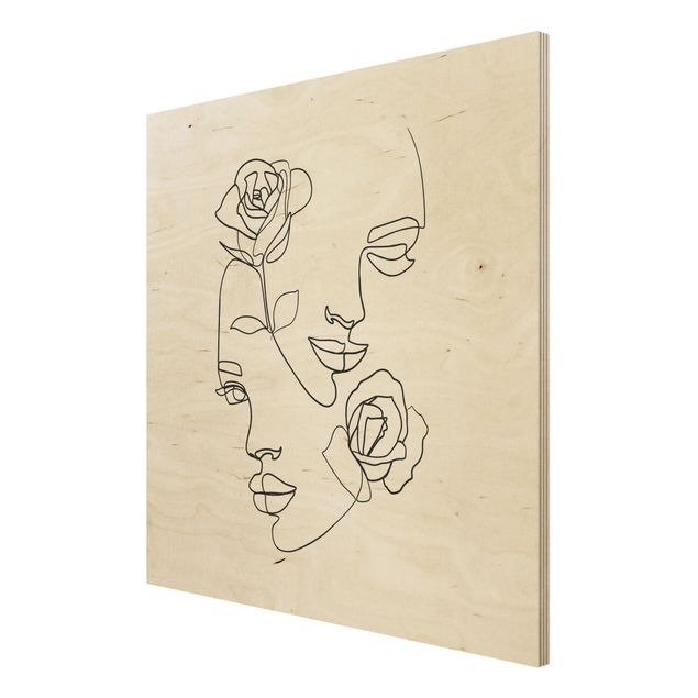 Holzbilder Blumen Line Art Gesichter Frauen Rosen Schwarz Weiß
