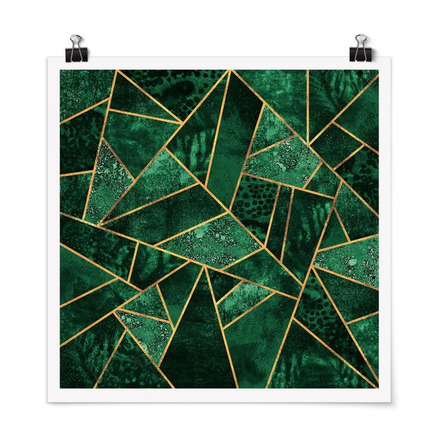 Poster - Dunkler Smaragd mit Gold - Quadrat 1:1