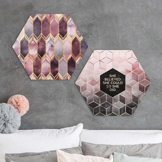 Hexagon Bild Alu-Dibond 2-teilig - Elisabeth Fredriksson - She Believed Art Deco Set Rosé Gold Set I