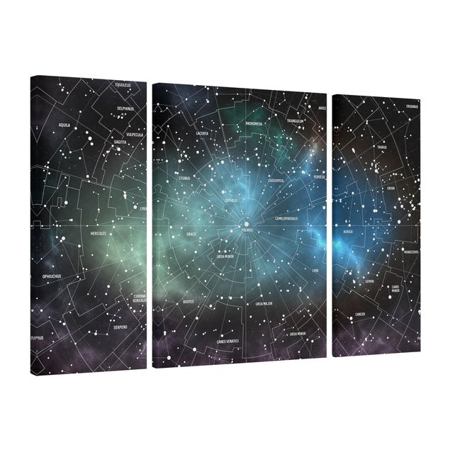 Leinwandbild 3-teilig - Sternbilder Karte Galaxienebel - Tryptichon