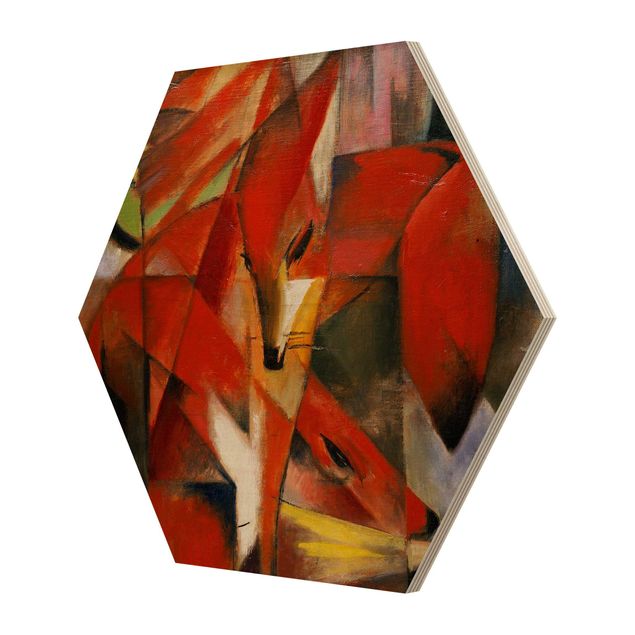 Hexagon Bild Holz - Franz Marc - Füchse