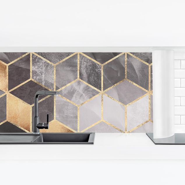 Küchenrückwand selbstklebend Schwarz Weiß goldene Geometrie