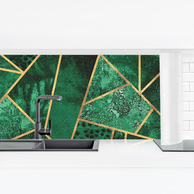 Küchenrückwand selbstklebend Dunkler Smaragd mit Gold
